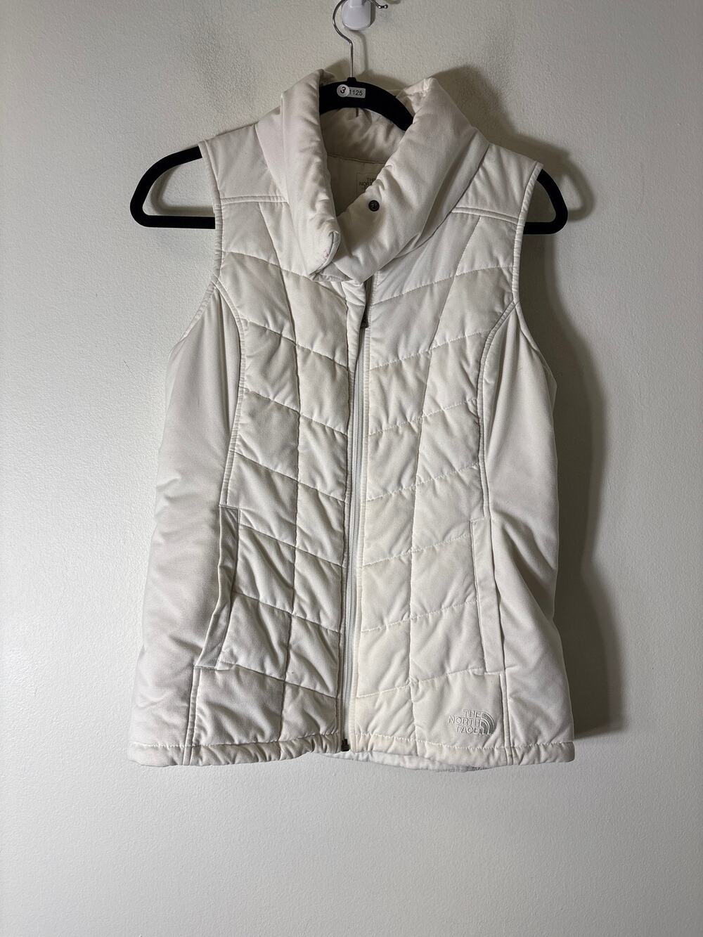 The North Face Off White Quilted Zip Front Vest Sz M